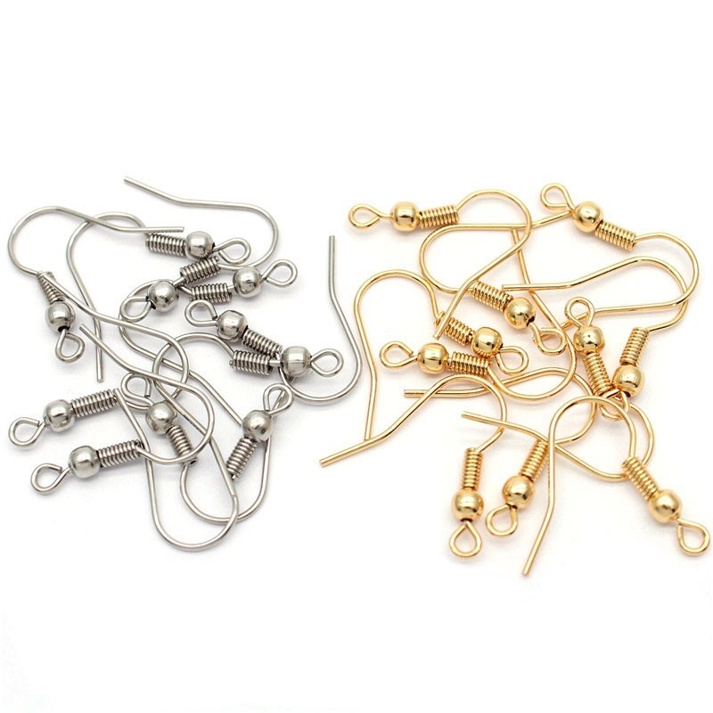 100pcs / Pak Kait Anting Bahan Besi Warna Emas / Silver Ukuran 18mm Untuk Membuat Perhiasan