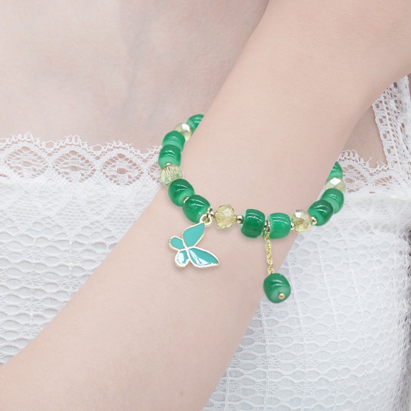 Gelang Tangan Wanita Manik Kristal Berlian DIY Hias Liontin Kupu-Kupu