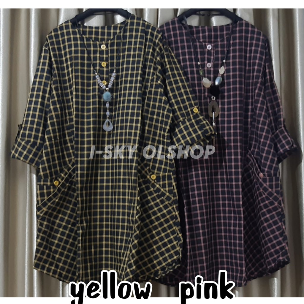 Terbaru.. Tunik Katun Jumbo Kotak LD 125 cm G0D