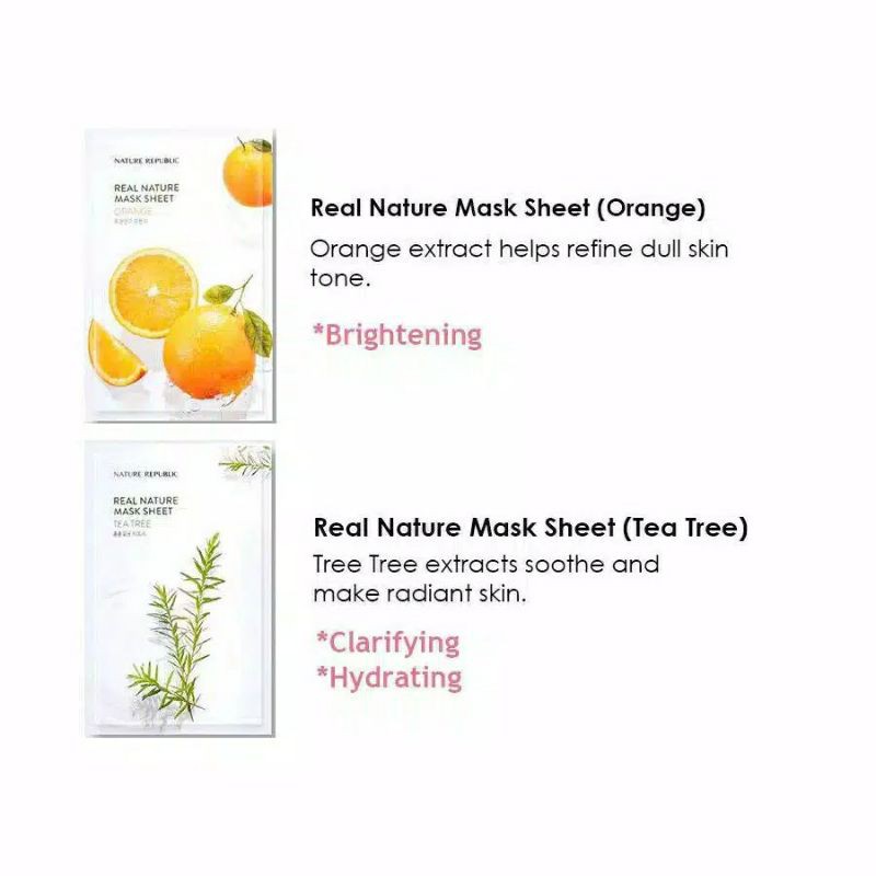 Nature Republic Real Nature Mask Sheet 23ml Masker Wajah Brighteninag Kontrol Minyak Pelembab