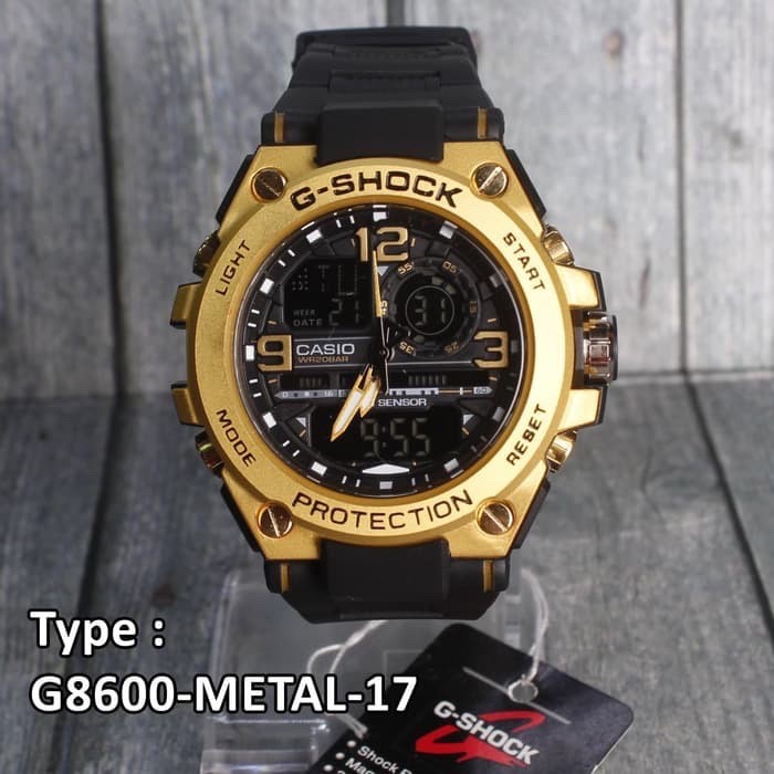 JAM TANGAN RUBBER PRIA CASI* G-SHOC* GST-8600 G-8600 DUAL-TIME METAL TANHAN AIR FREE BATERAI WATCH