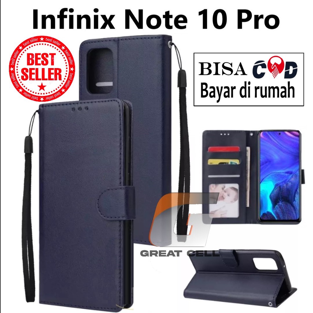 CASE LEATHER  UNTUK  Infinix Note 10  Pro  FLIP COVER WALLET STANDING CASING DOMPET