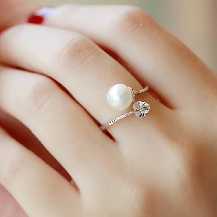 Love Heart Zircon Simulated Pearl Open Rings For Women Bijoux Fashion Adjustable Jewelry