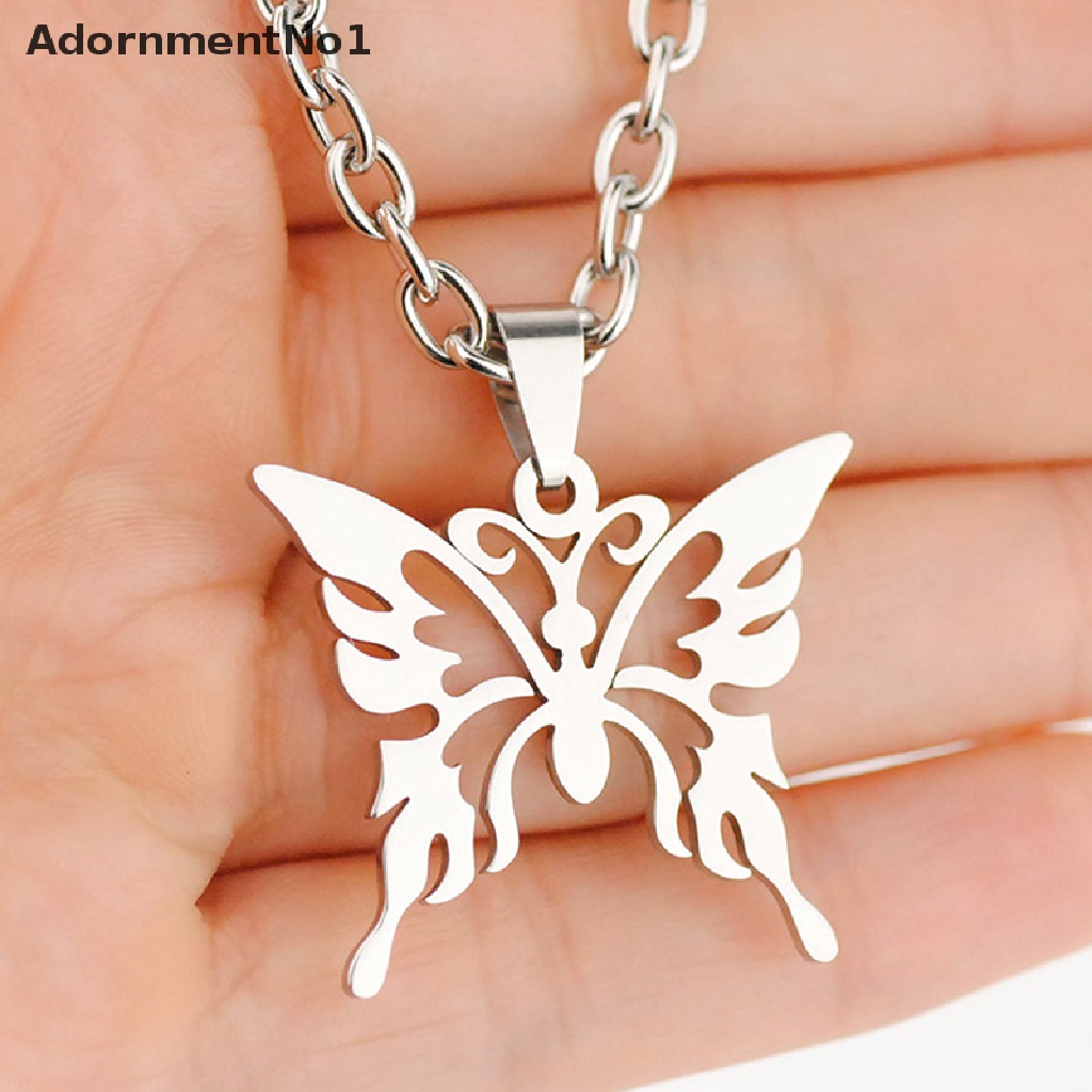 (AdornmentNo1) Kalung Rantai Liontin Kupu-Kupu Bahan Stainless Steel Untuk Unisex / Pria / Wanita