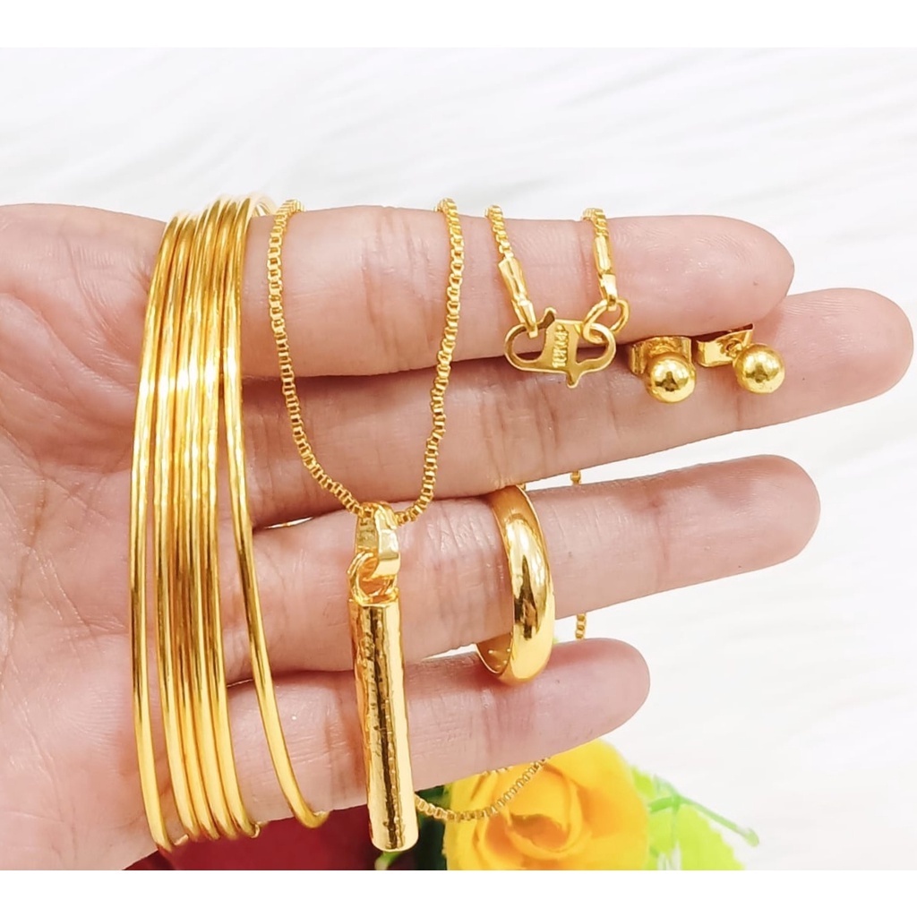 full set perhiasan wanita titanium asli anti karat lapis emas 24 k model terlaris