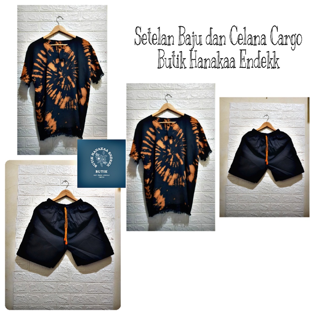 Set/Setelan Baju dan Celana Cargo Etnik Dashiki Oval Pria/Wanita (Unisex)