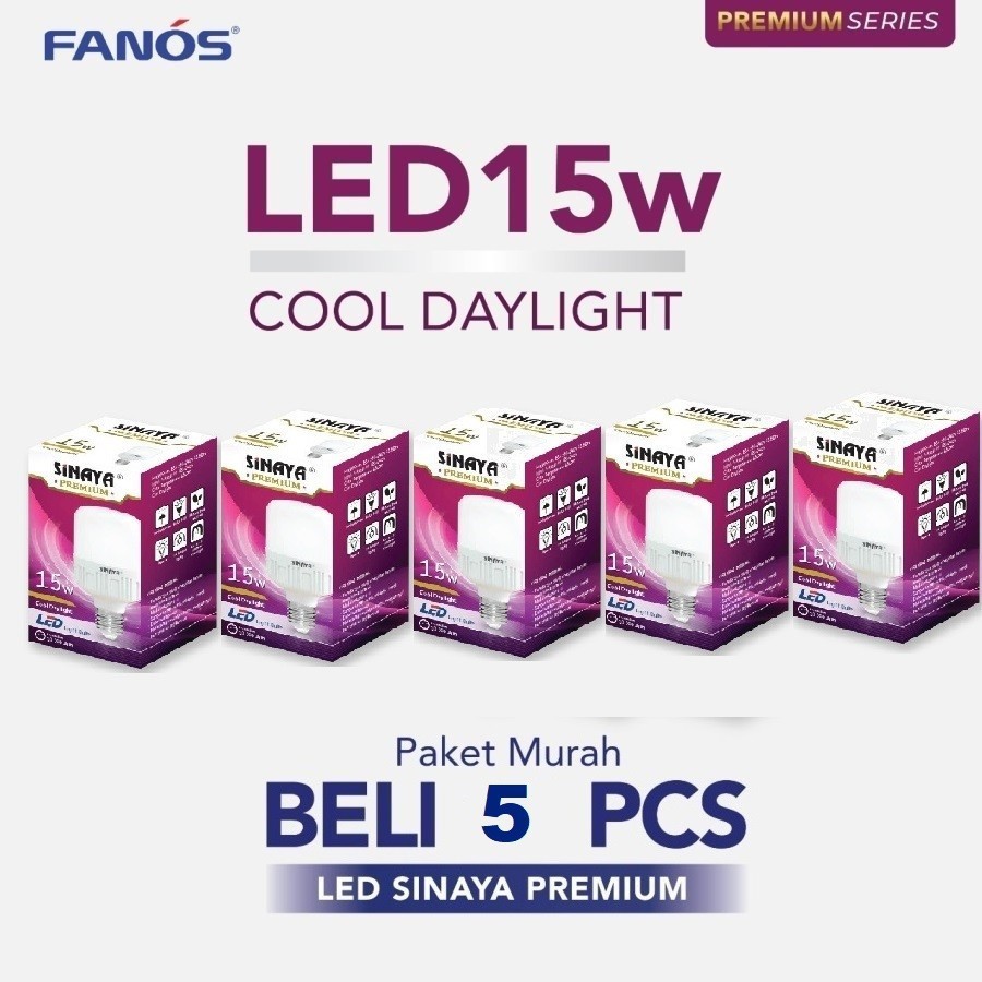 Sinaya Premium Lampu Led 15 Watt Paket 5 Pcs - Bohlam Kapsul 15 W 15W