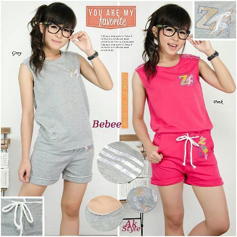 setelan baju santai wanita warna abu dan pink fanta (bebee AK)