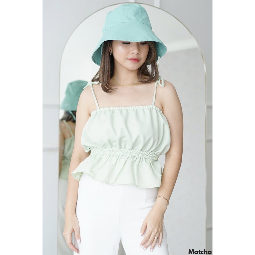 Tanktop Kerut Tali Spageti Atasan Tank Top Wanita