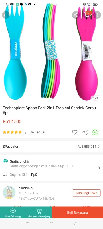 Technoplast Spoon Fork 2in1 Tropical Sendok Garpu 6pcs