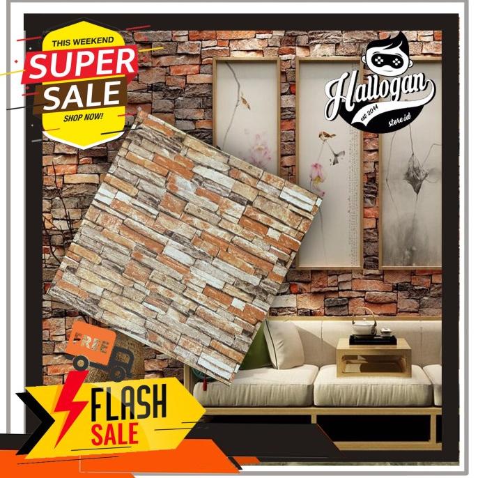 Sticker Wallpaper Dinding 3d Foam Bata Putih dekorasi CORAK BATU