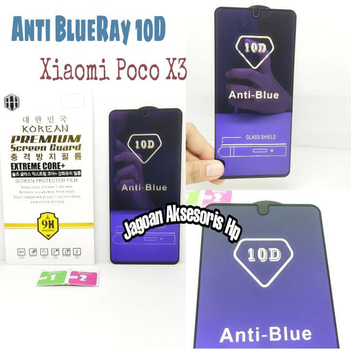 KOREAN BlueRay 10D Xiaomi Poco X3 6.67 inchi Tempered Glass FULL GLUE ANTI RADIASI