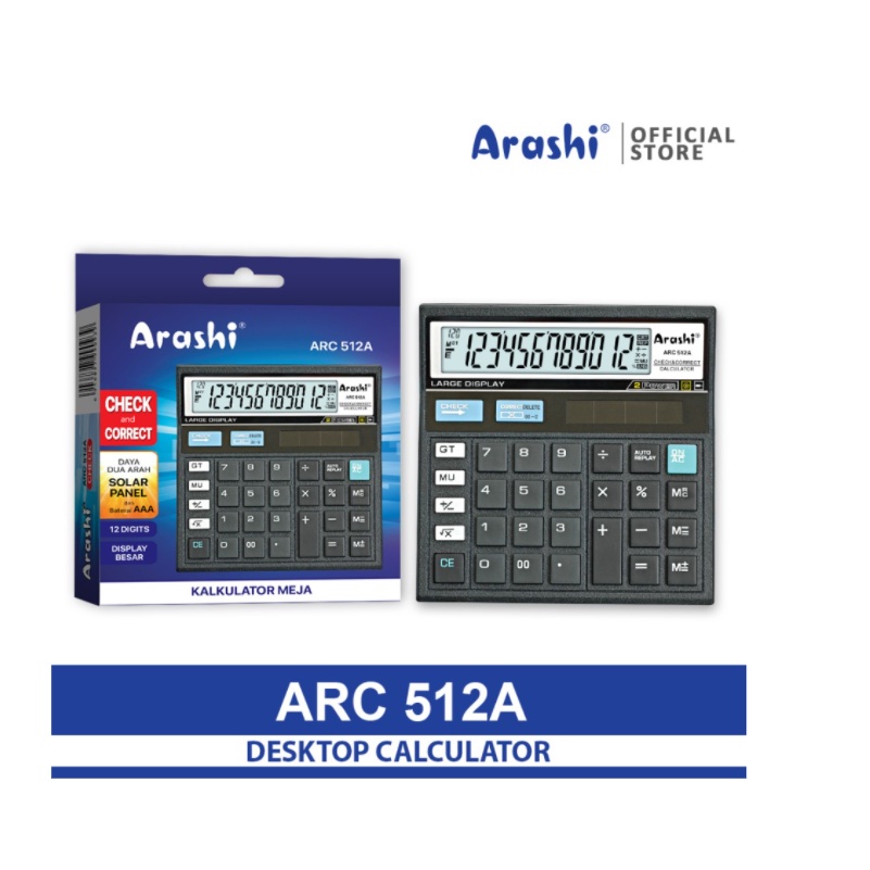 Arashi Desktop Calculator - Kalkulator Meja Dagang 12 Digit Check And Correct ARC 512A / ARC 512 A / ARC 512B - 512 B