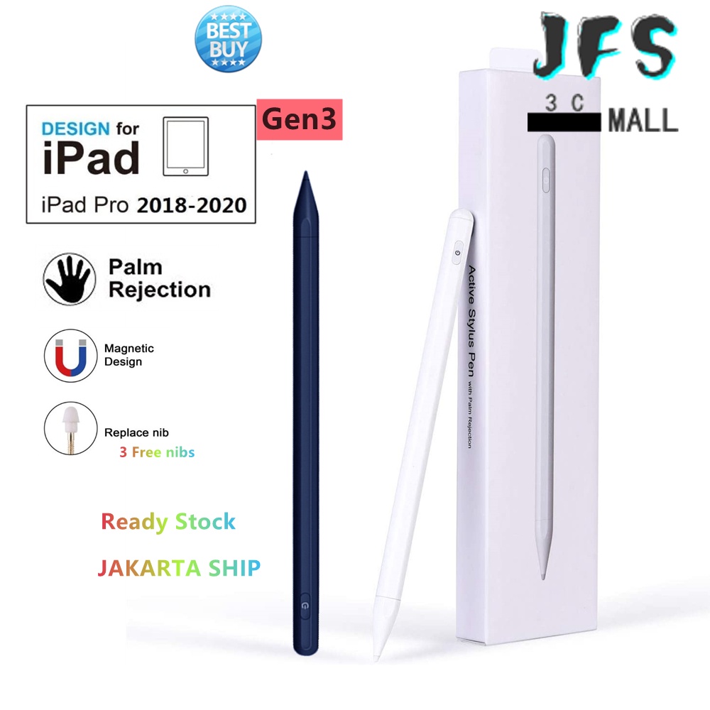 JFS Gen 3 Stylus Pen Palm Rejection dan Magnetic for iPad 8th 7th 6th Gen 2021-2018 Mini6