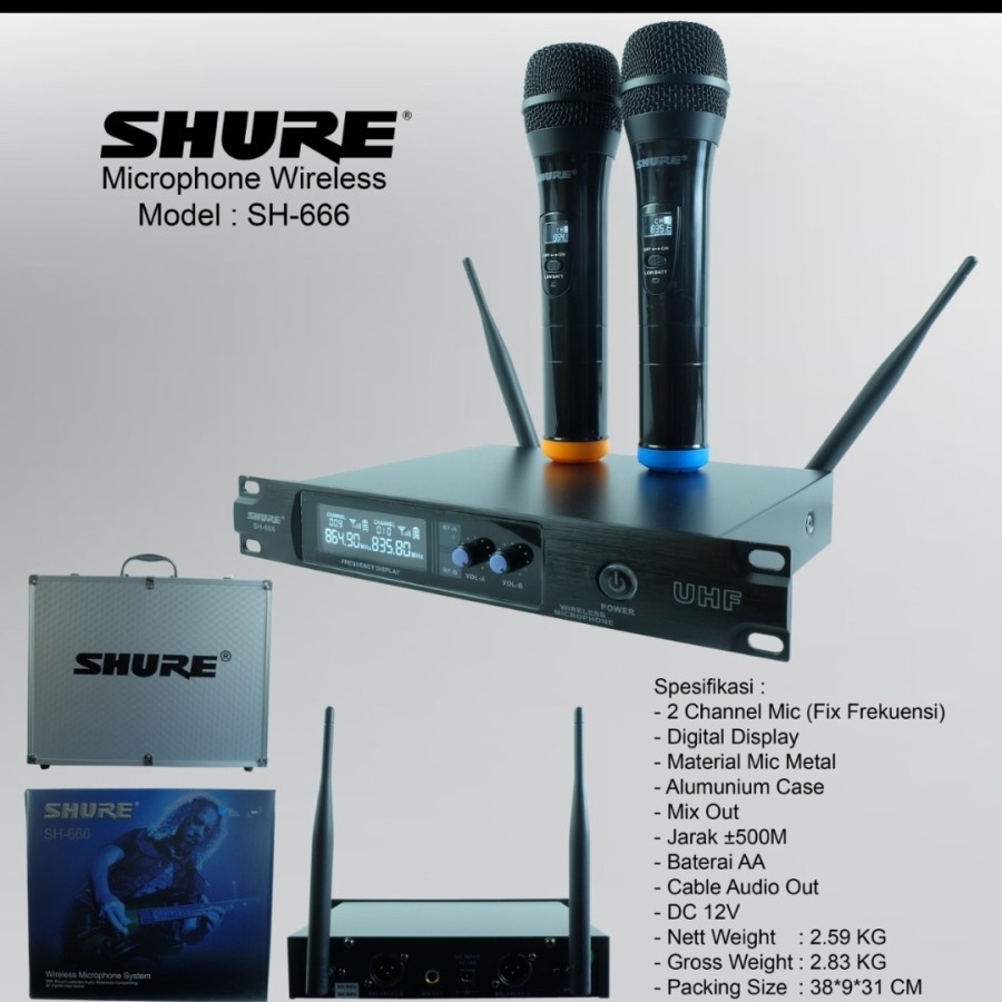 MIC/MICROPHONE WIRELESS SHURE SH666/SH 666 FREE KOPER HANDHELD