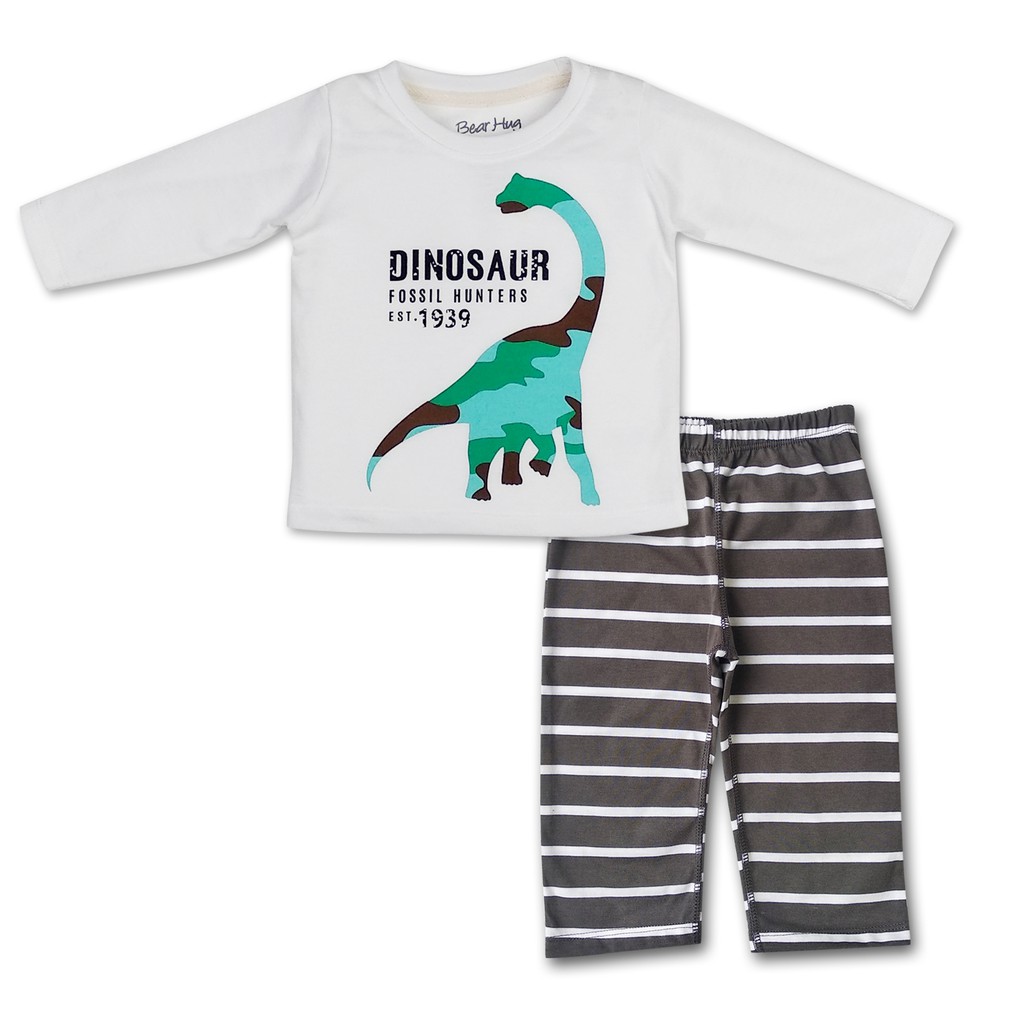 Bearhug Piyama Bayi Laki-laki XPF5 Baju Putih Celana Salur 6-18M-3