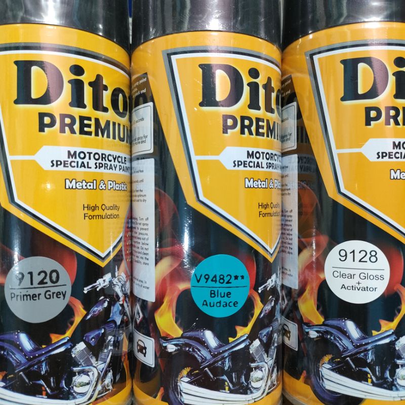 Pilok Paket Lengkap Cat Diton Premium Primer Grey 9120 Blue Audace V9482 9482 Clear Gloss 9128 400cc.. Pilok Paketan Blue Audace Cat Semprot Diton Premium 400cc