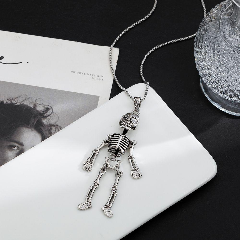 NEEDWAY Kalung Pria Perak Kreatif Punk Fashion Keren Tampan Bentuk Kerangka Manusia