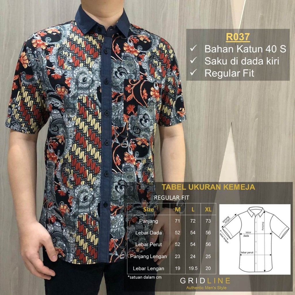 [GRIDLINE - R037] Kemeja Batik Pria Katun Lengan Pendek Regular Batik