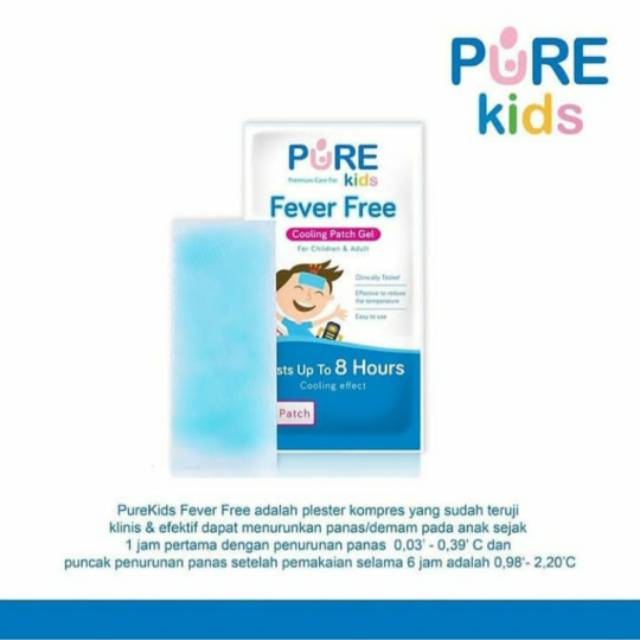 ♥BabyYank♥ PURE KIDS  FEVER FREE COOLING PACTH GEL ISI 4PCS OBAT DEMAM ANAK/BAYI KOMPRES DEMAM 4LEMBAR