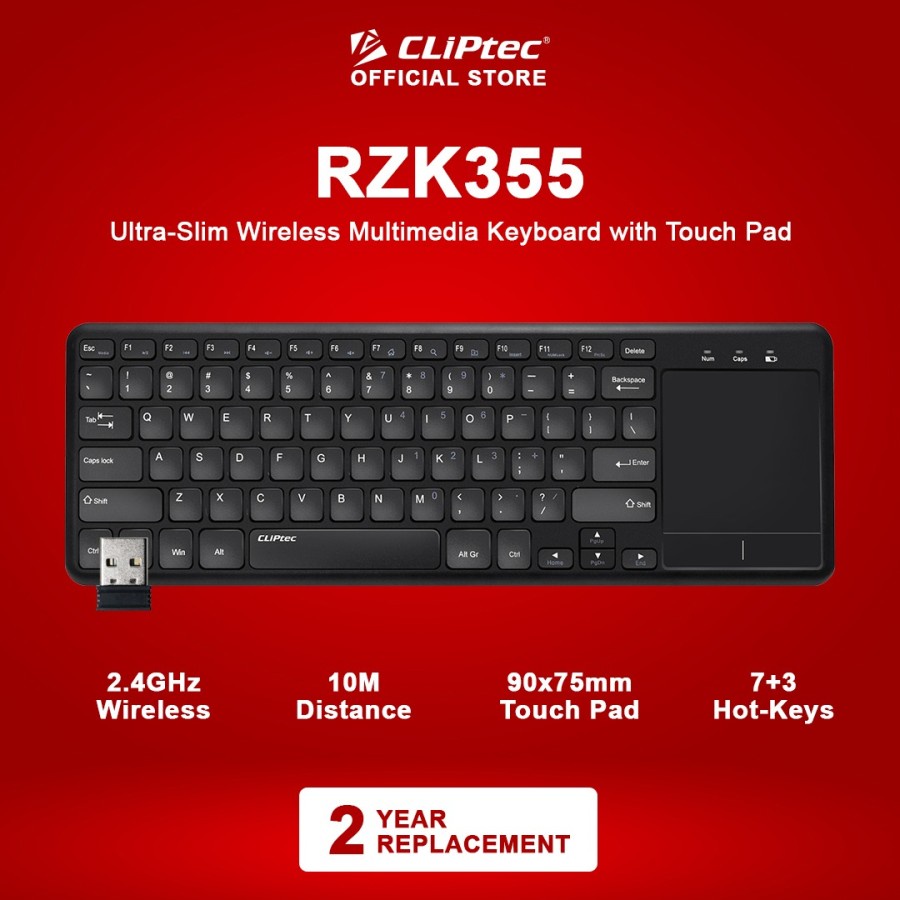 Keyboard Wireless Ultra Slim with Touch pad CLIPtec RZK355