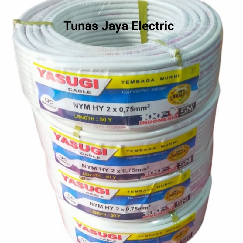 Kabel Serabut NYMHY / NYYHY 2x0,75mm @50Y Tembaga Murni YASUGI Standar SNI