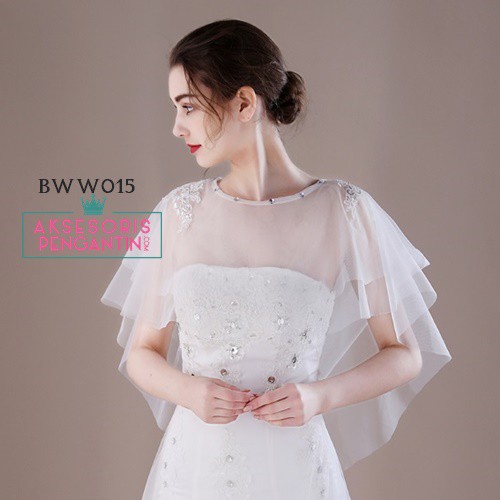 [PALING MURAH] AKSESORIS PENGANTIN BROKAT KOREA BOLERO PESTA LACE PUTIH BWW015