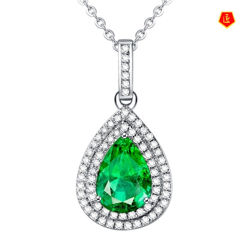 [Ready Stock]Pear-Shaped Emerald Colored Gems Pendant European and American Luxury