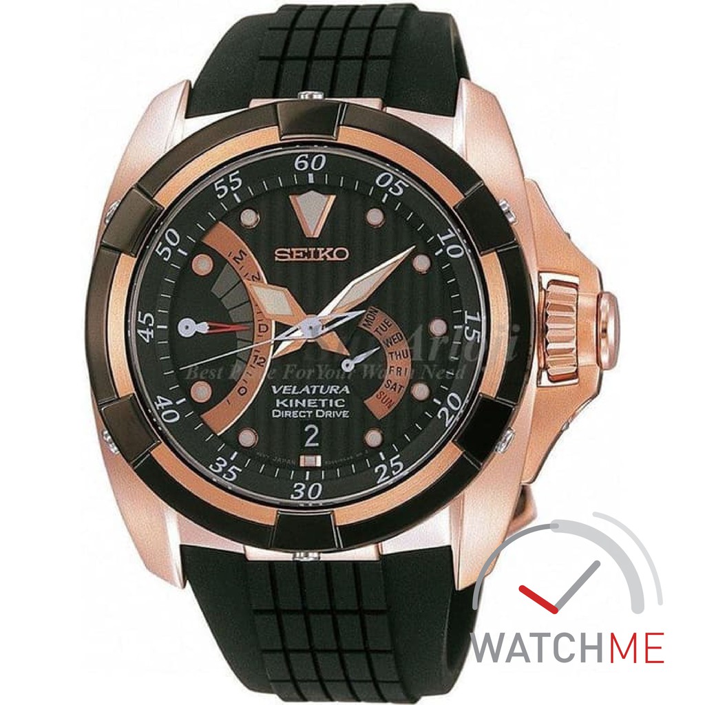 Seiko Velatura SRH006P1 Kinetic Direct Black Dial 100m Black Rubber Strap Original Bergaransi