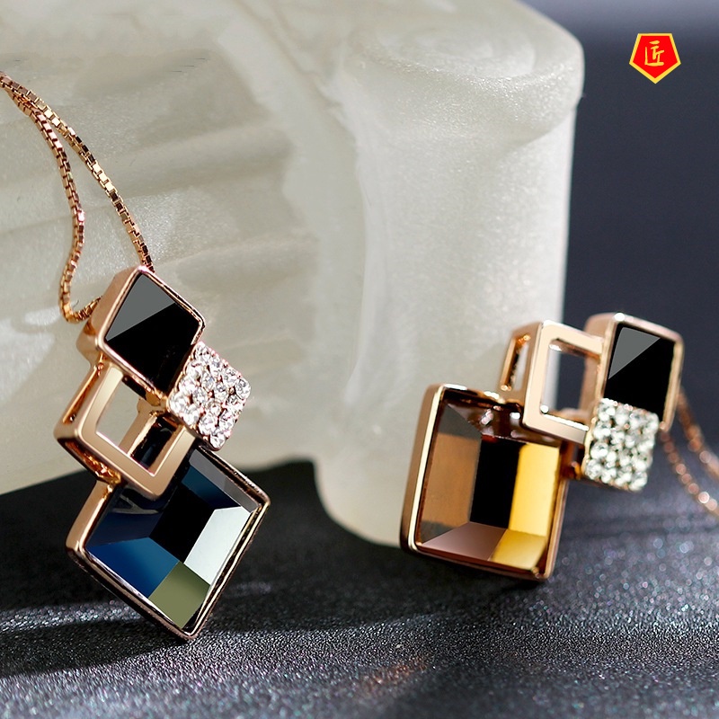 [Ready Stock]Simple Diamond Crystal Necklace for Women Temperament Fashion Trendy Pendant