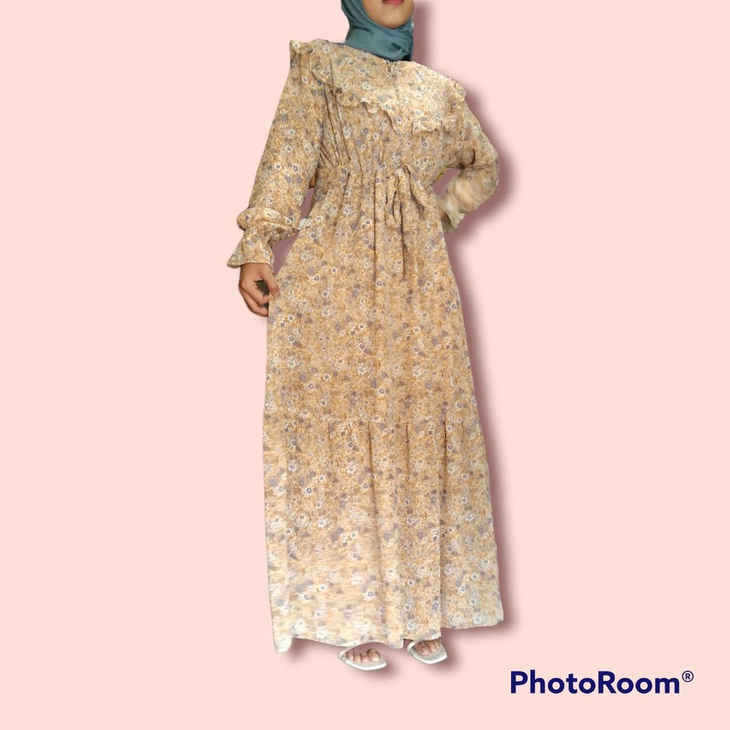 GAMIS CERUTY BABYDOLL MOTIF BUNGA REMPEL V DADA, DRESS CERUTY BABYDOLL TERBARU, GAMIS, DRESS