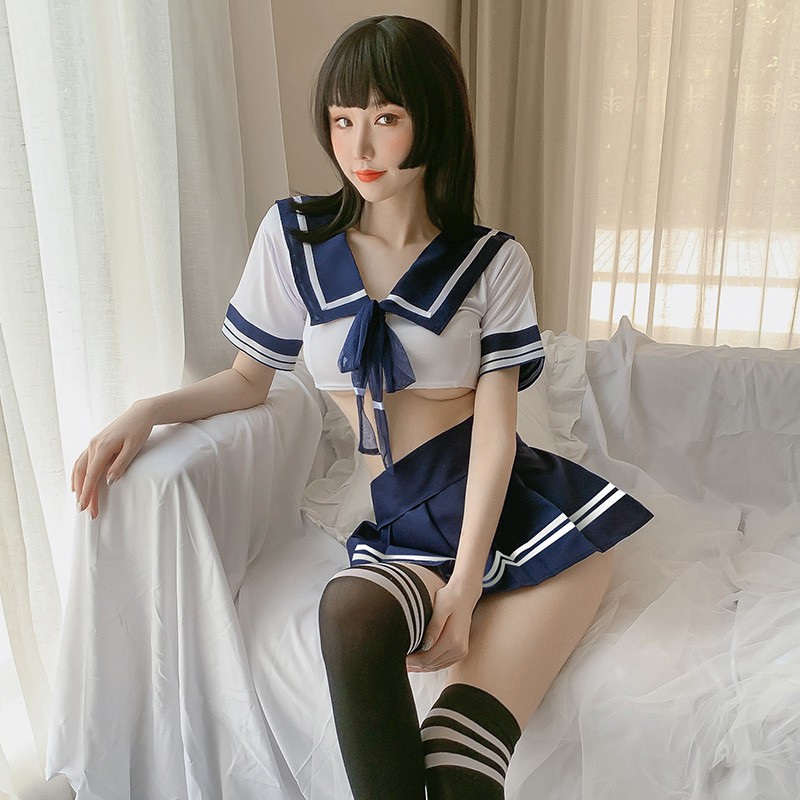 【Wetrose】Tiktok Set Lingerie Kostum Seragam Sekolah Sailor Seifuku Sexy Untuk Wanita