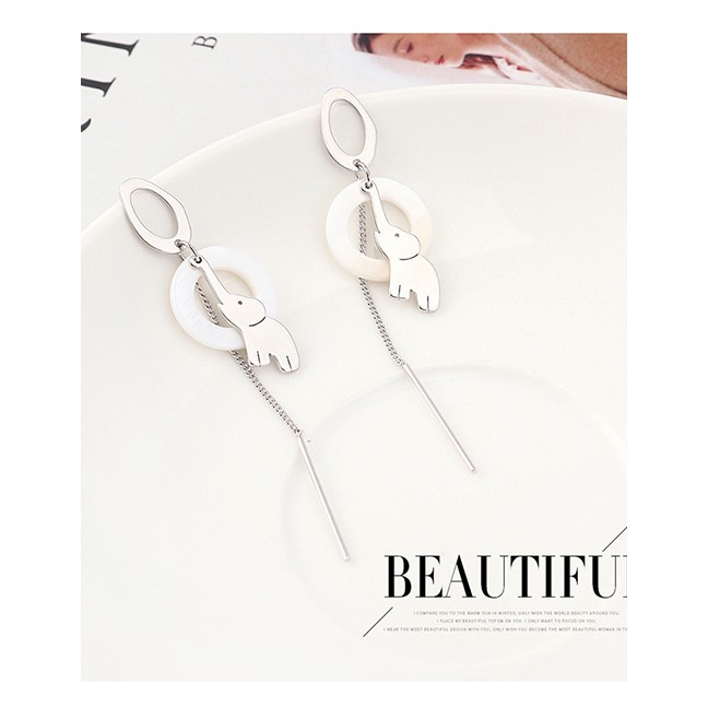 LRC Anting Tusuk Fashion Silver Plated Gold Cute Elephant Tassel S925 Silver Needle Stud Earrings