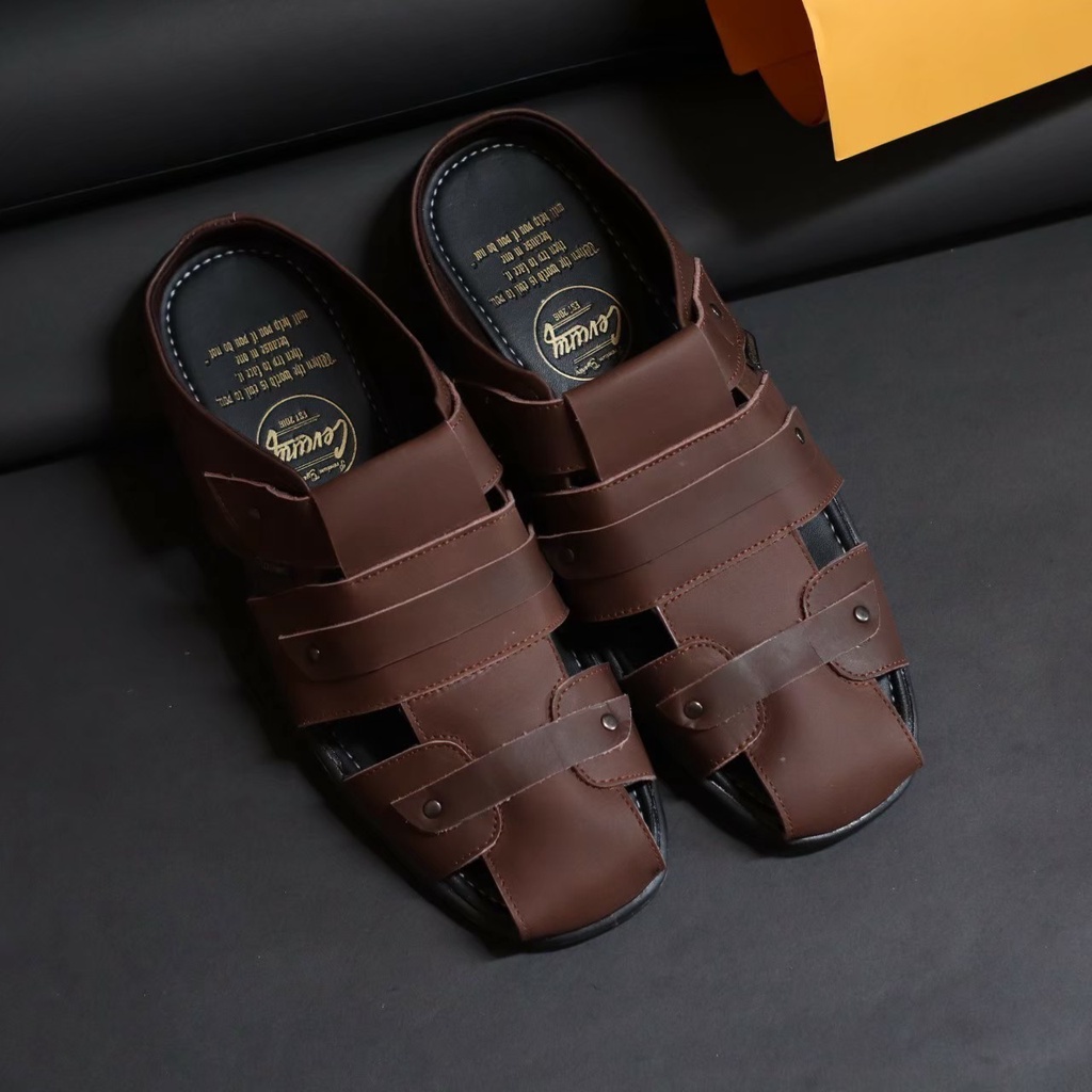 Bustong pria kulit asli-sepatu sandal slide pria lulit-sandal sepatu pria CASUAL~SANDAL PRIA INDIAN