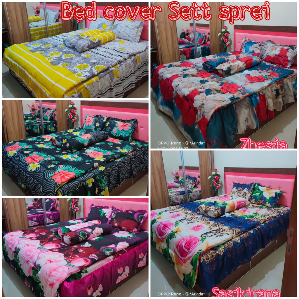 Bed cover set sprei Rumbai home made / bedcover motif bunga