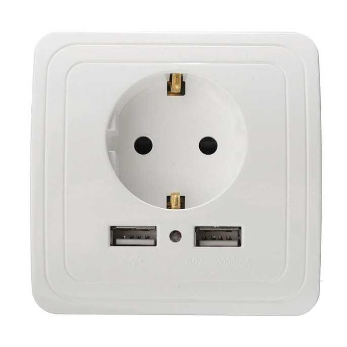 Taffware Stop Kontak Dinding EU Plug dengan 2 USB Port - SCN2