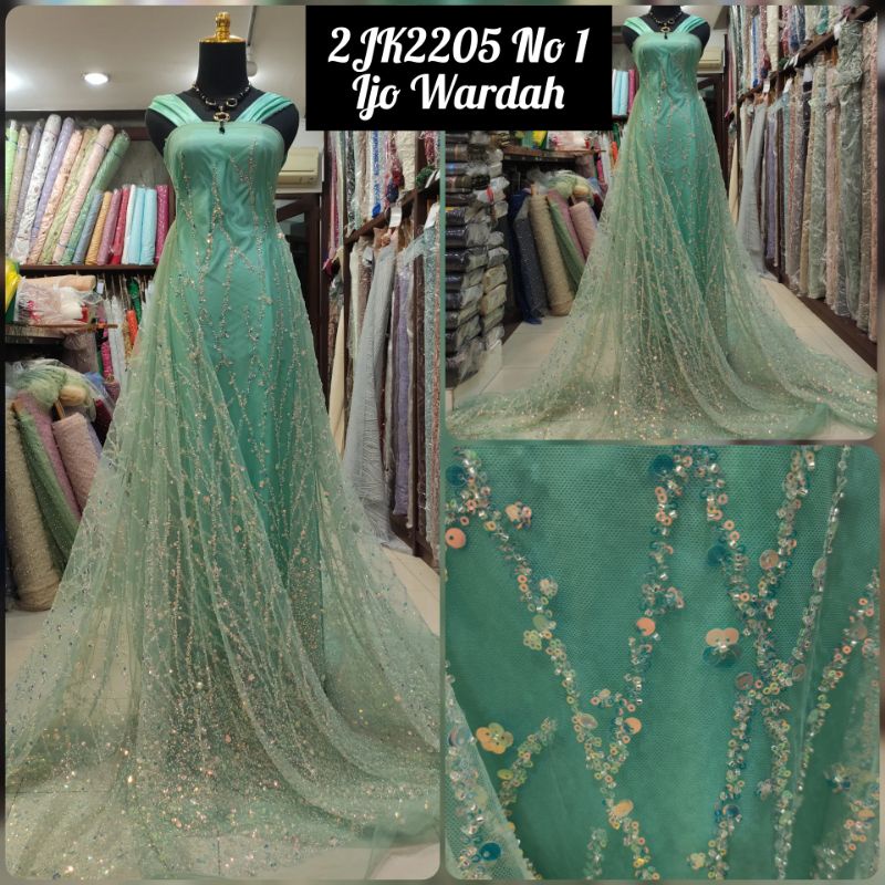 Kain Tile Brokat Payet Hologram Akar Penuh Zuhair Sequin 2JK2205 No 1 Ijo Wardah