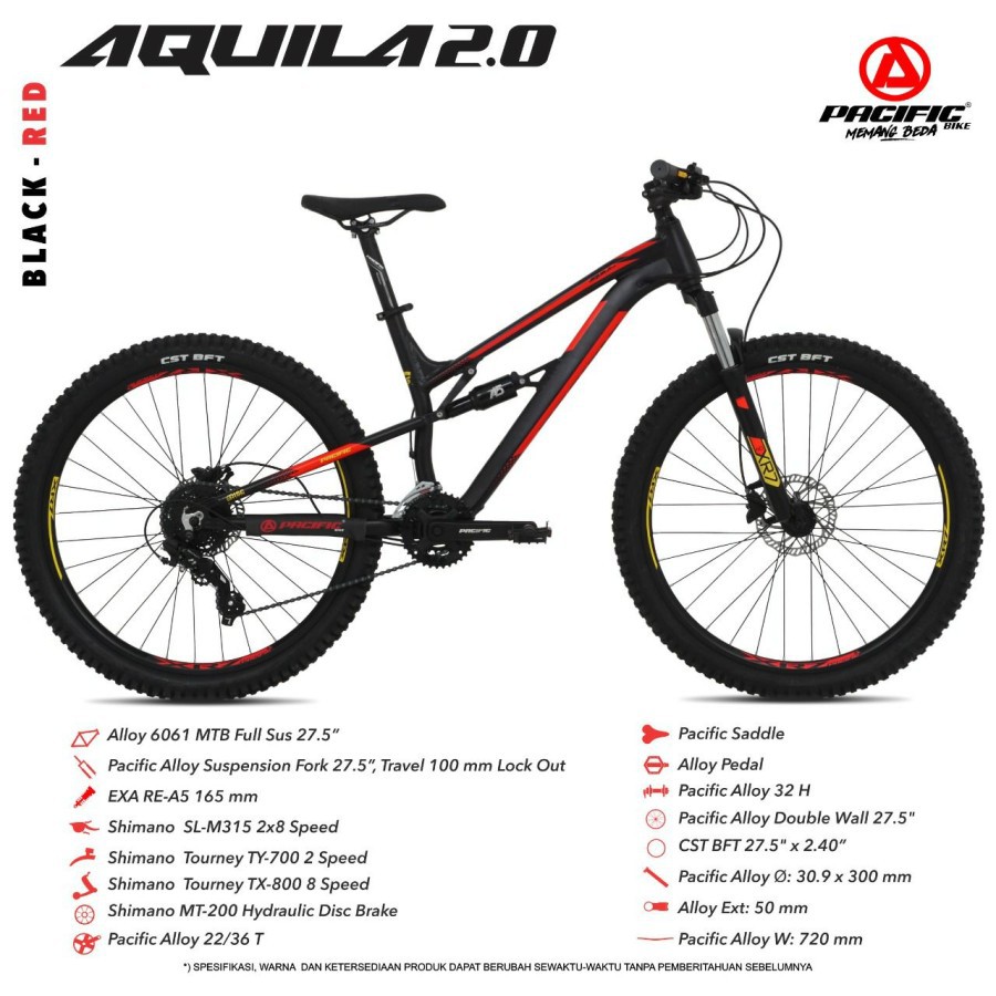 SEPEDA GUNUNG PACIFIC AQUILA 2.0 27,5 2X8 SPEED MTB FRAME ALLOY FREE LAMP LED &amp; BOTTLE CAGE