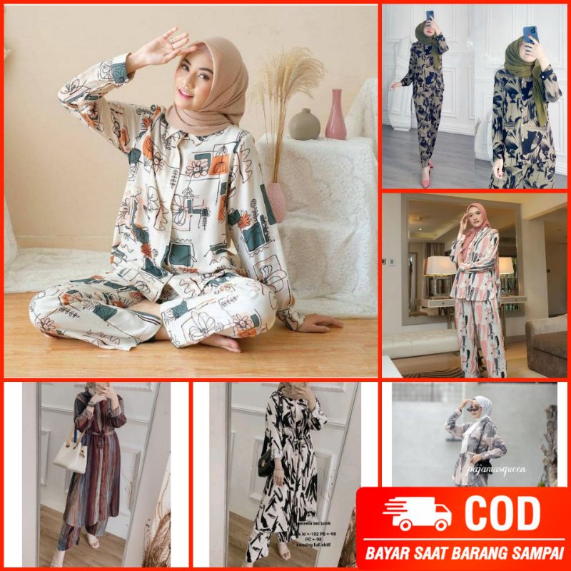 SETELAN PIYAMA WANITA PREMIUM HIGH QUALITY // LD 100 - 110 ONE SET RAYON MOTIF BARU // SET RAYON-1