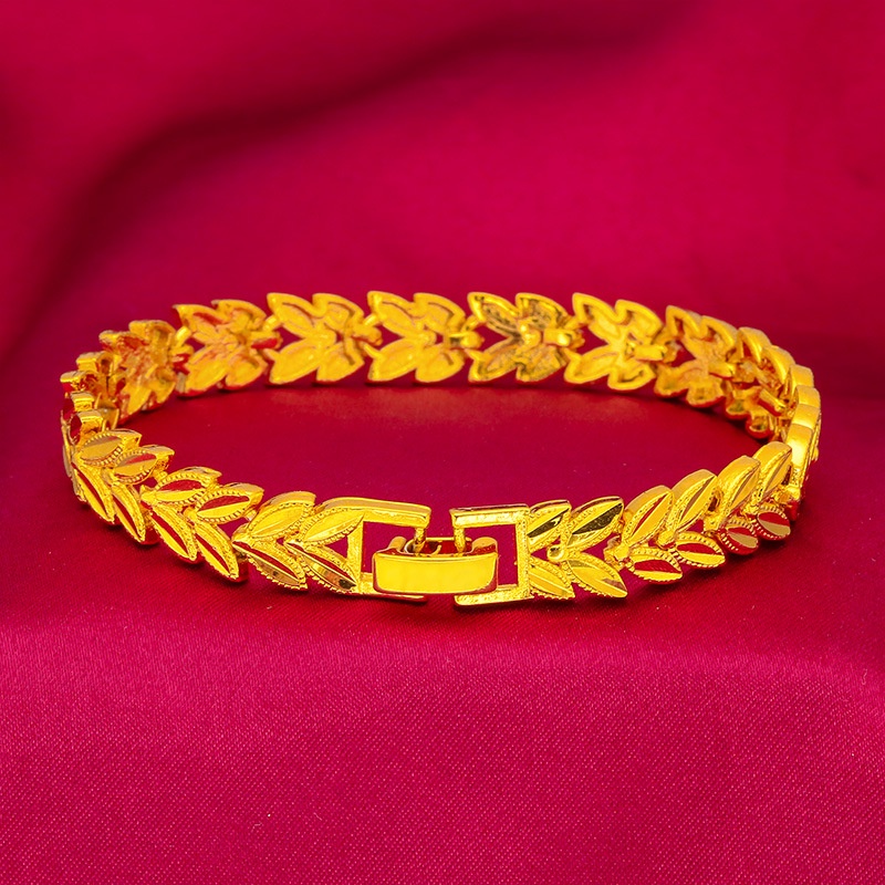 Gelang Emas Asli Kadar 375 Bentuk Daun Gandum Gaya Retro Untuk Wanita