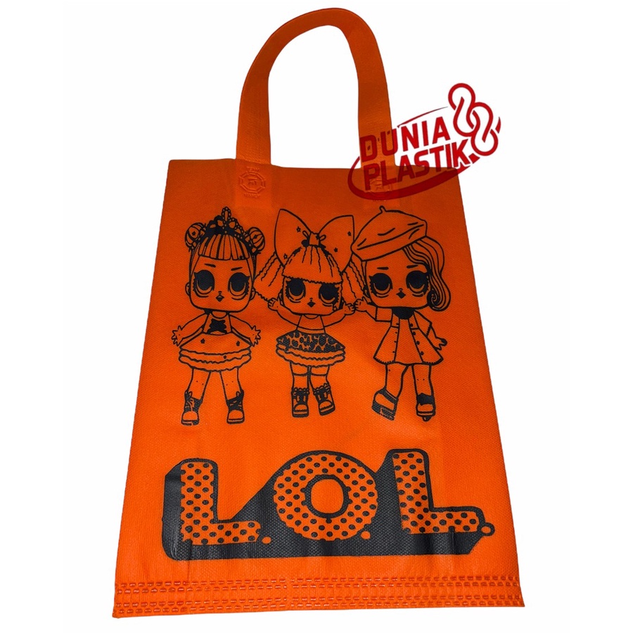 isi12pc TAS KAIN KARAKTER sablon acara party pesta ultah ulang tahun anak souvernir goodie bag kado spunbob gasset tas ramah lingkungan anak cowok cewek spidermen hellokiti unicorn frozen doraemon cars tayo lol tsumtsum-TAS KAIN LOL