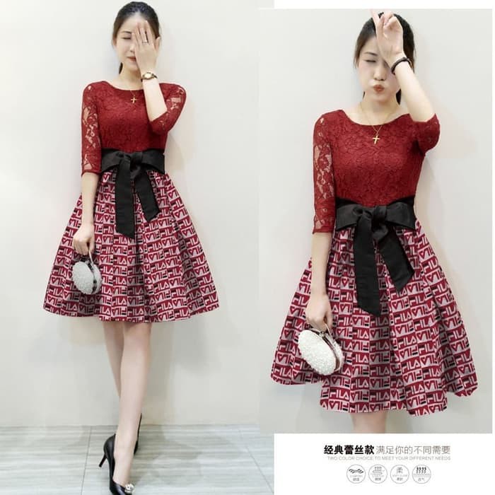 DRESS FIRLA MAROON PARTY DRESS BRUKAT  Terusan