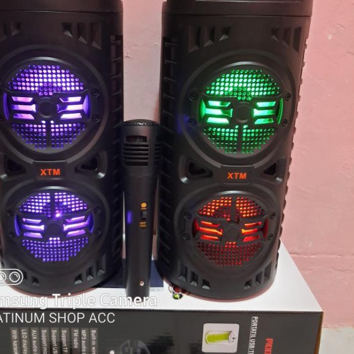 ◙ SPEAKER BLUETOOTH XTM666 BONUS MIC KARAOKE/SALON AKTIF PORTABLE SUPER BASS WIRELESS SPEKER USB LED