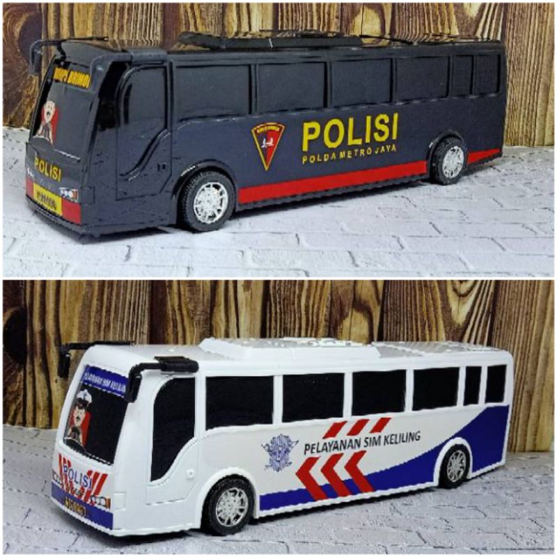 Mainan Mobil Bus Polisi - Miniatur Bis Brimob Dorong Anak Edukatif
