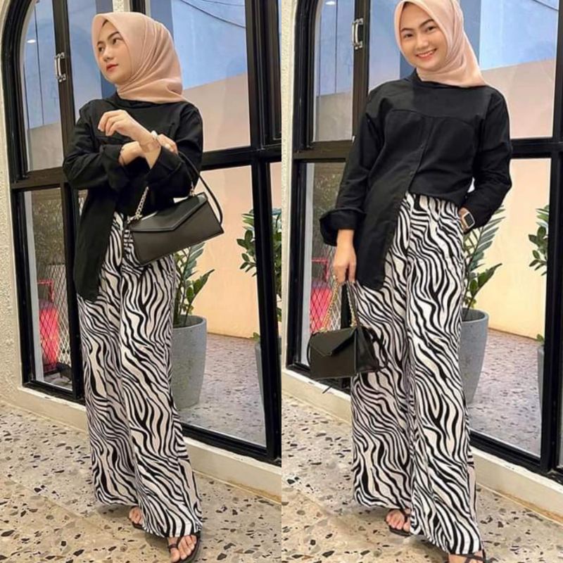 1KG MUAT 5PCS | BASIC KULOT ZEBRA PANTS MONOCHROME BLACK AND WHITE HITS OOTD ALA SELEBGRAM FASHION GROSIR WANITA TERMURAH