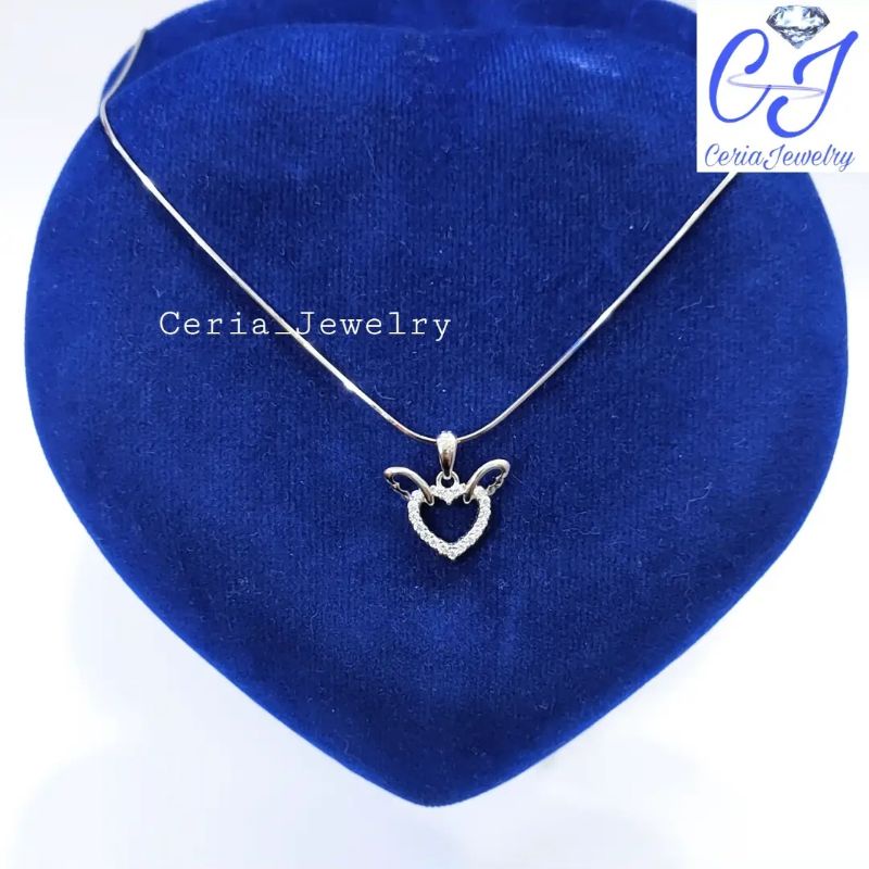 Kalung Perak Asli Silver 925 Lapis Emas Putih Model Liontin Love Bersayap - Perhiasan Perak Wanita