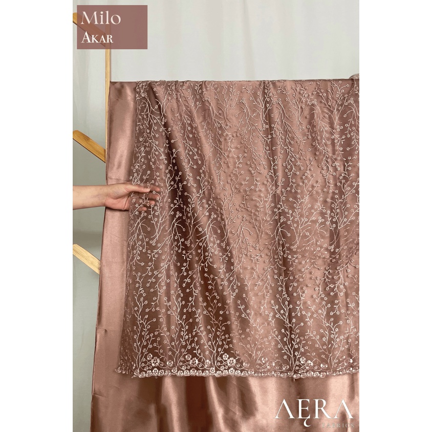 1/2 meter Kain Brokat Tile Prancis warna MILO Bahan Kebaya Motif Akar Bunga Floral / Motif Sapto