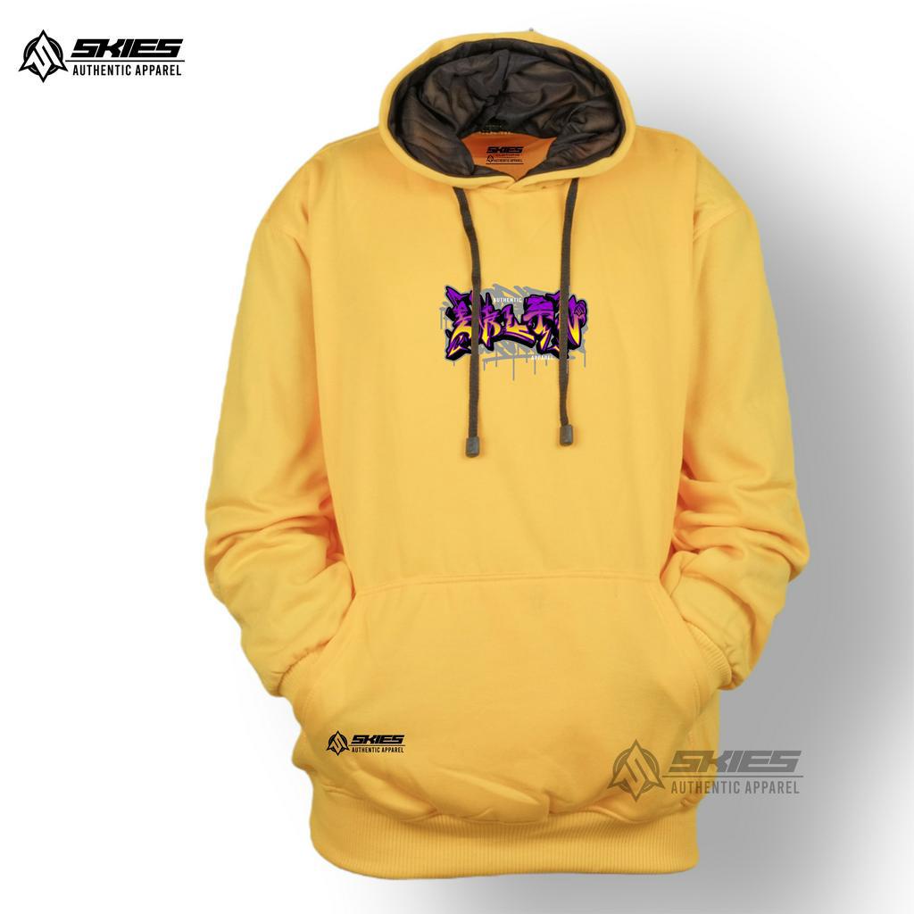 Sweater Hoodie Pria Distro Sablon Graffity SKIES Warna Kuning Original Tebal Size M L XL XXL Hodie Casual Style Cewe Cowo Hight Quality Local Brand Switer Bisa COD