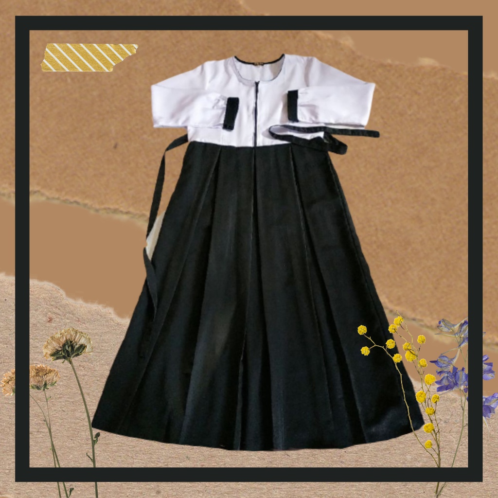 Gamis toyobo / gamis pns /  dinas kerja Putih Hitam Full Katun Toyobo size komplit original ayusyita