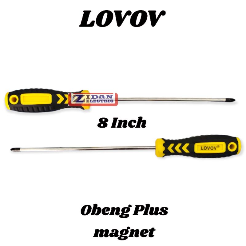 Obeng Plus Magnet 8 10 12 Inch Gagang Karet / Obeng Plus Leher Panjang 8&quot; 10&quot; 12&quot; Lovov